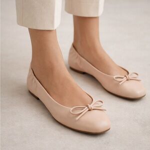 Saks Fifth Avenue Leather Ballet Flats with Bow Detail